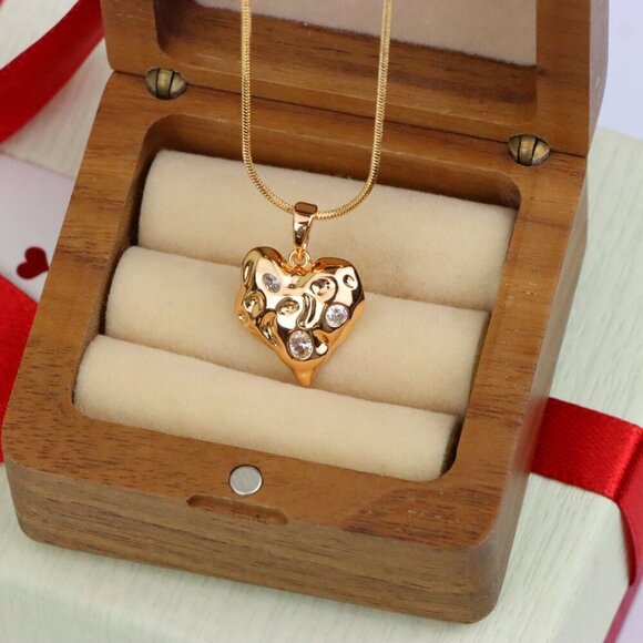 "Textured Rose Gold Heart Pendant with Sparkling Crystal Accents, XPPT1522 - Picture 6 of 13